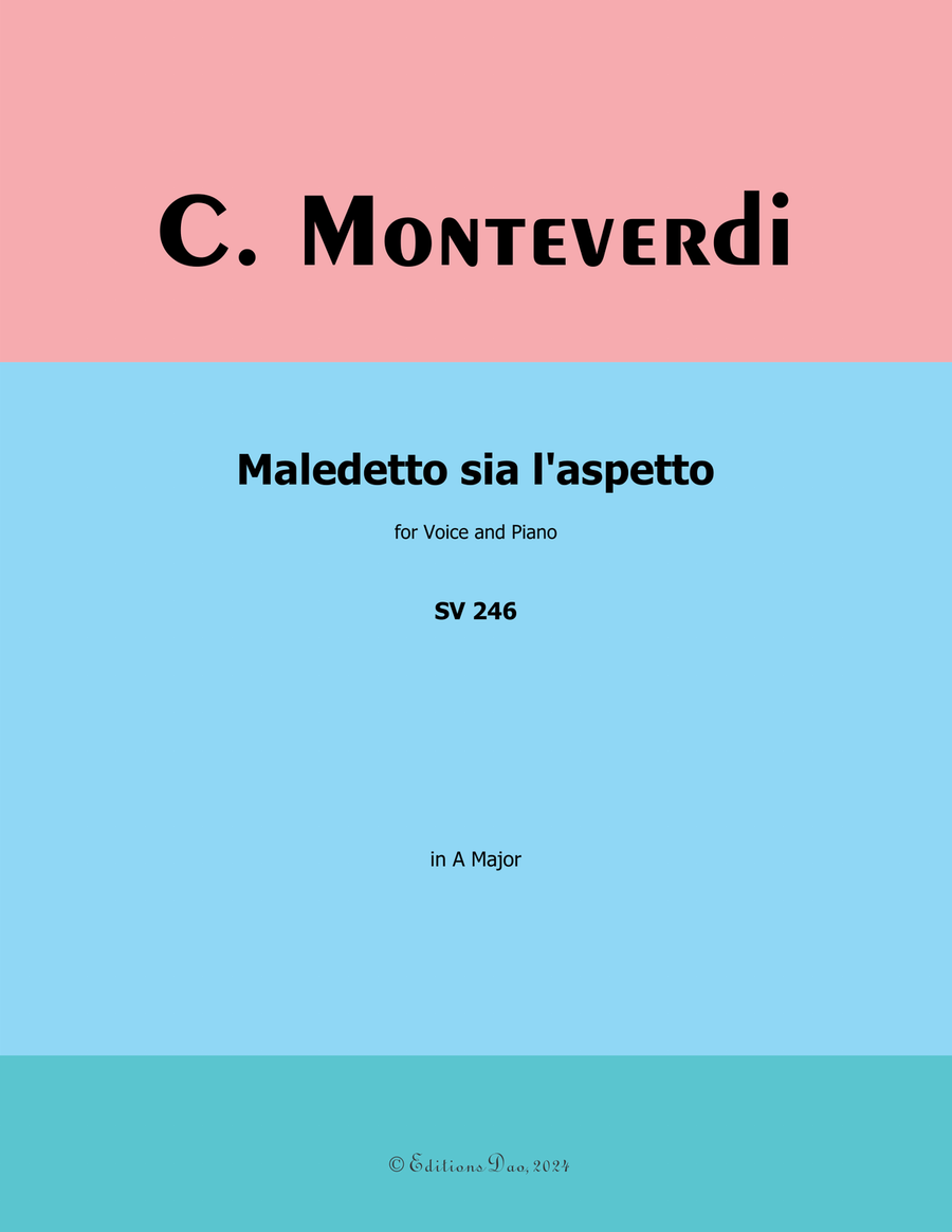 Maledetto sia l'aspetto, by Monteverdi, in A Major Piano, Vocal scores gallery preview page 1