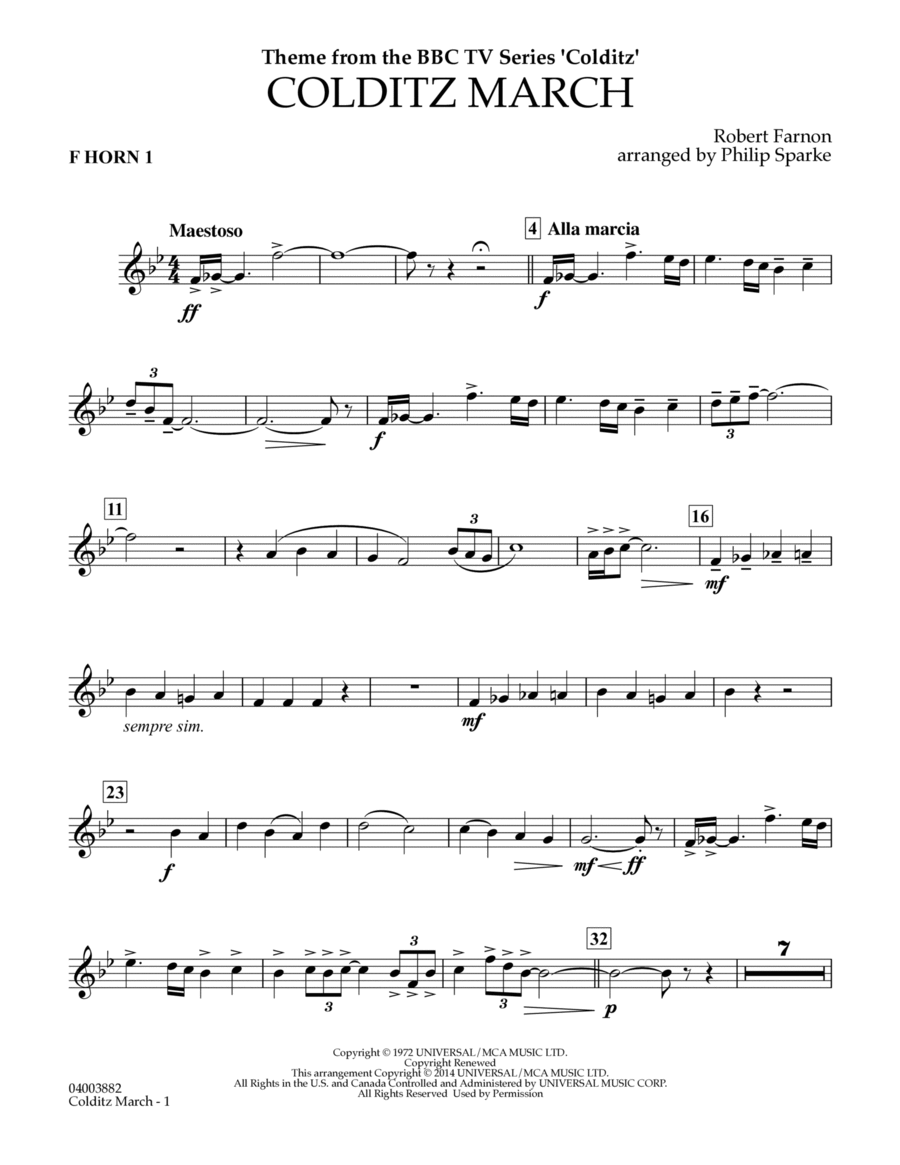 Colditz March (arr. Philip Sparke) - F Horn 1