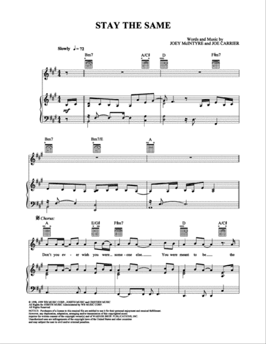 Stay the Same Piano, Vocal, Guitar scores gallery preview page 1