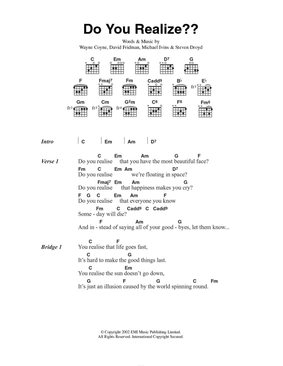 Do You Realize? Easy Guitar scores gallery preview page 1