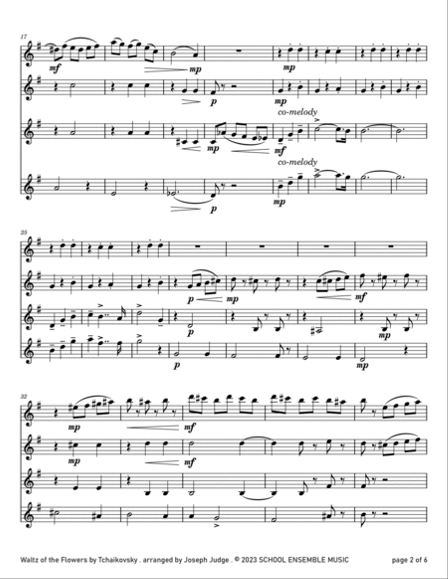 Waltz Of The Flowers by Tchaikovsky for Clarinet Quartet in Schools Clarinet Quartet scores gallery preview page 2