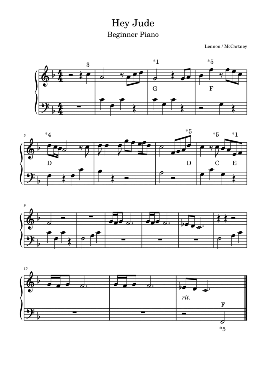 Hey Jude Easy Piano scores gallery preview page 1