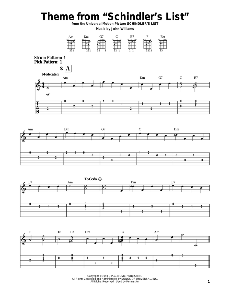 Theme From Schindler's List Acoustic Guitar scores gallery preview page 1