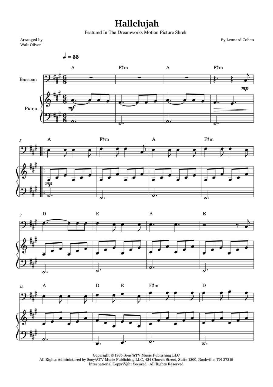 Hallelujah Bassoon scores gallery preview page 1