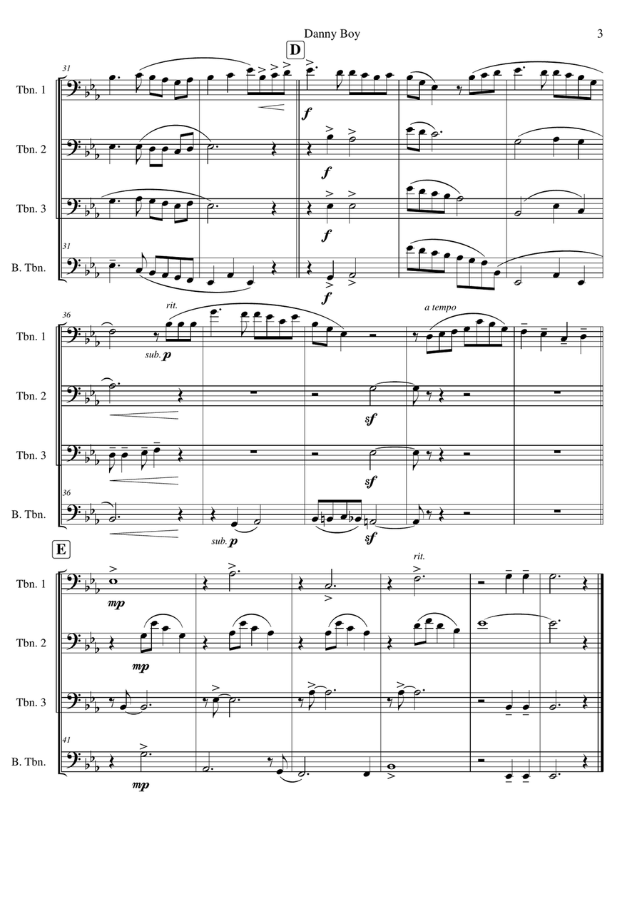 Danny Boy for Trombone Quartet Trombone Quartet scores gallery preview page 3