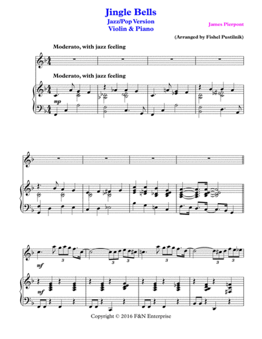 "Jingle Bells"-Jazz/Pop Version for Violin & Piano