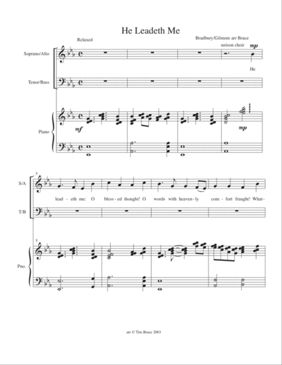 He Leadeth Me (choir + piano + jazz soloist) 4-Part scores gallery preview page 2