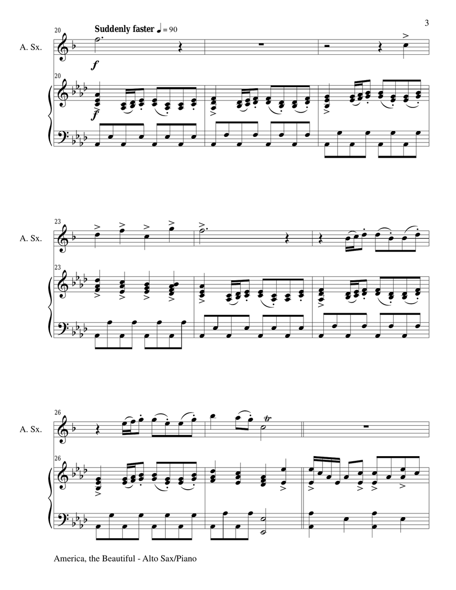 AMERICA, THE BEAUTIFUL (Duet – Alto Sax and Piano/Score and Parts) Woodwind Duet scores gallery preview page 3