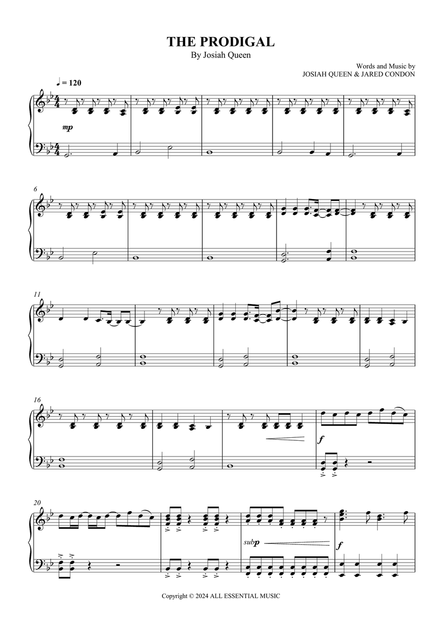 The Prodigal Piano Solo scores gallery preview page 1