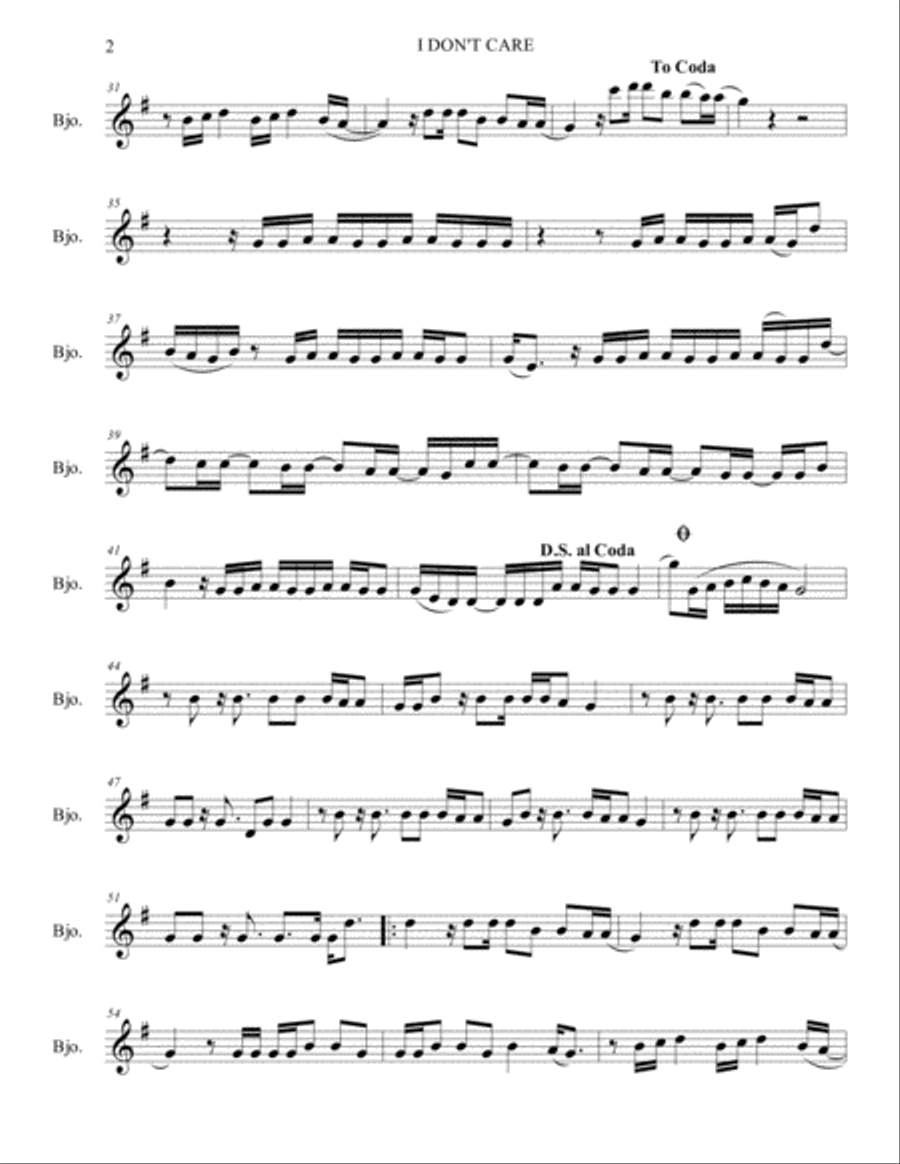 I Don't Care Banjo scores gallery preview page 2