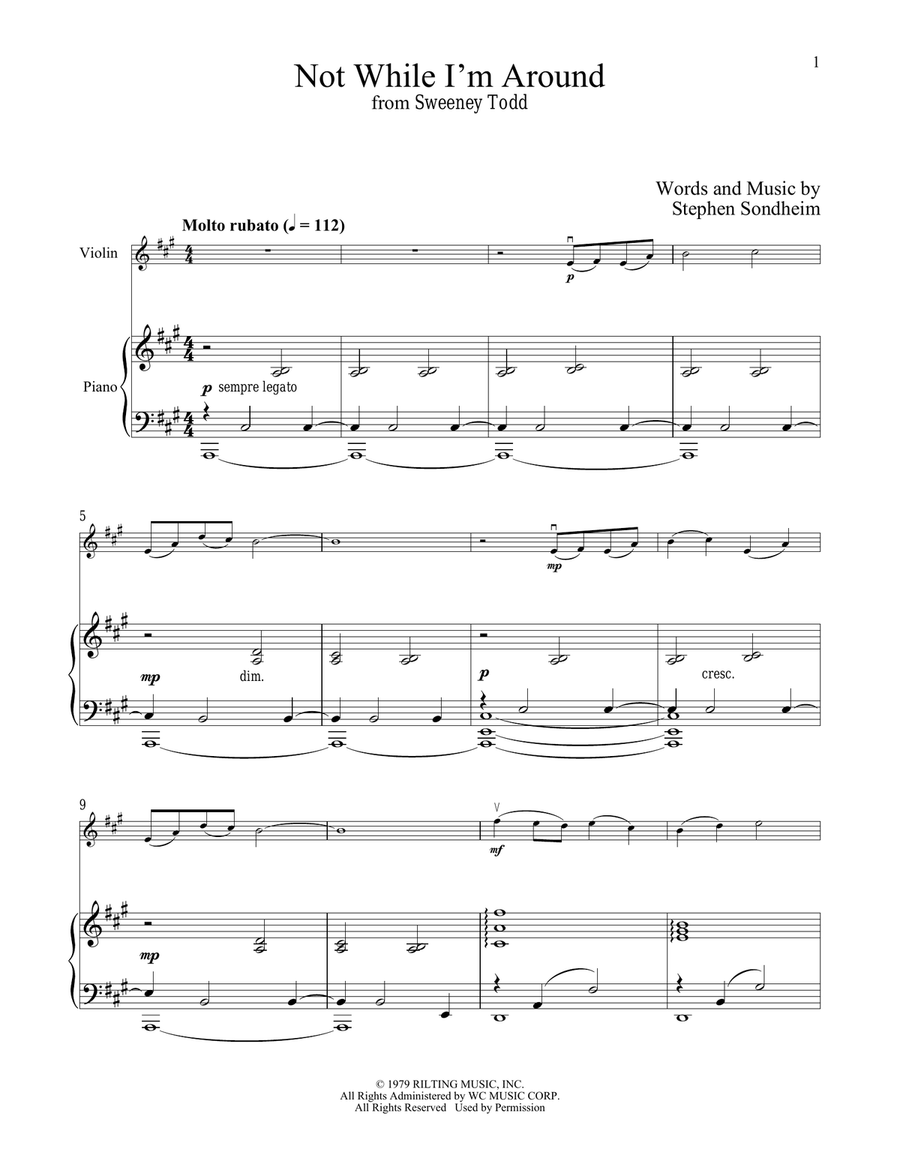 Not While I'm Around (from Sweeney Todd) Violin Solo scores gallery preview page 1