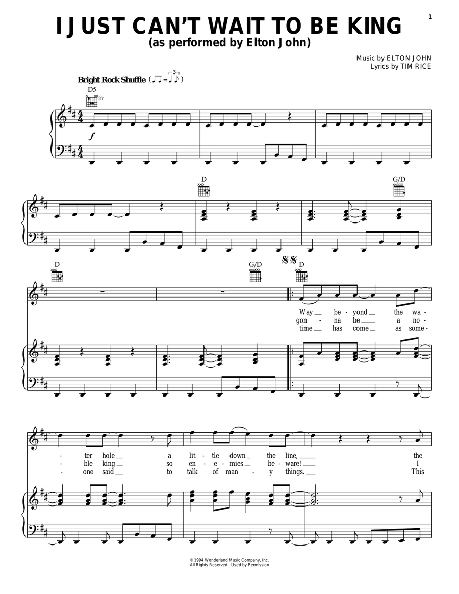I Just Can't Wait To Be King (from The Lion King) Guitar scores gallery preview page 1
