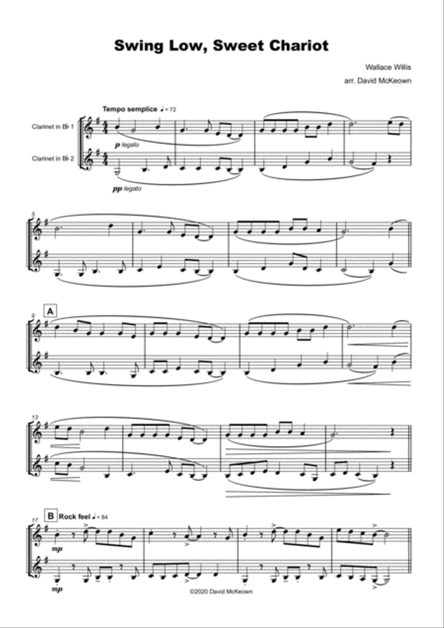 Swing Low, Swing Chariot, Gospel Song for Clarinet Duet Clarinet Duet scores gallery preview page 2