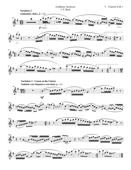 J. S. Bach Goldberg Variations set for Clarinet Trio - PARTS image number null