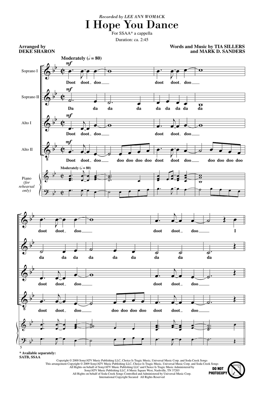I Hope You Dance SSA scores gallery preview page 1