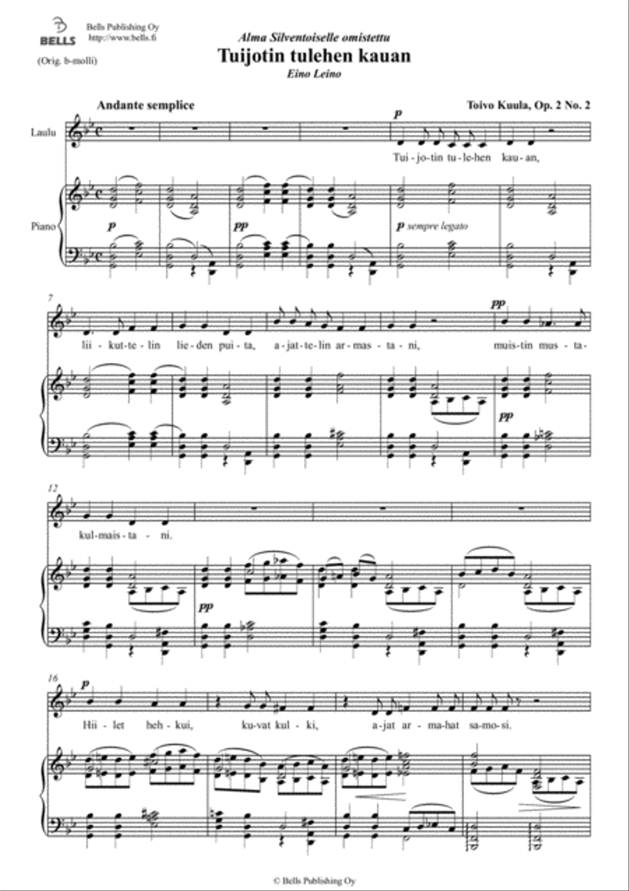 Tuijotin tulehen kauan, Op. 2 No. 2 (G minor) Voice Solo scores gallery preview page 1