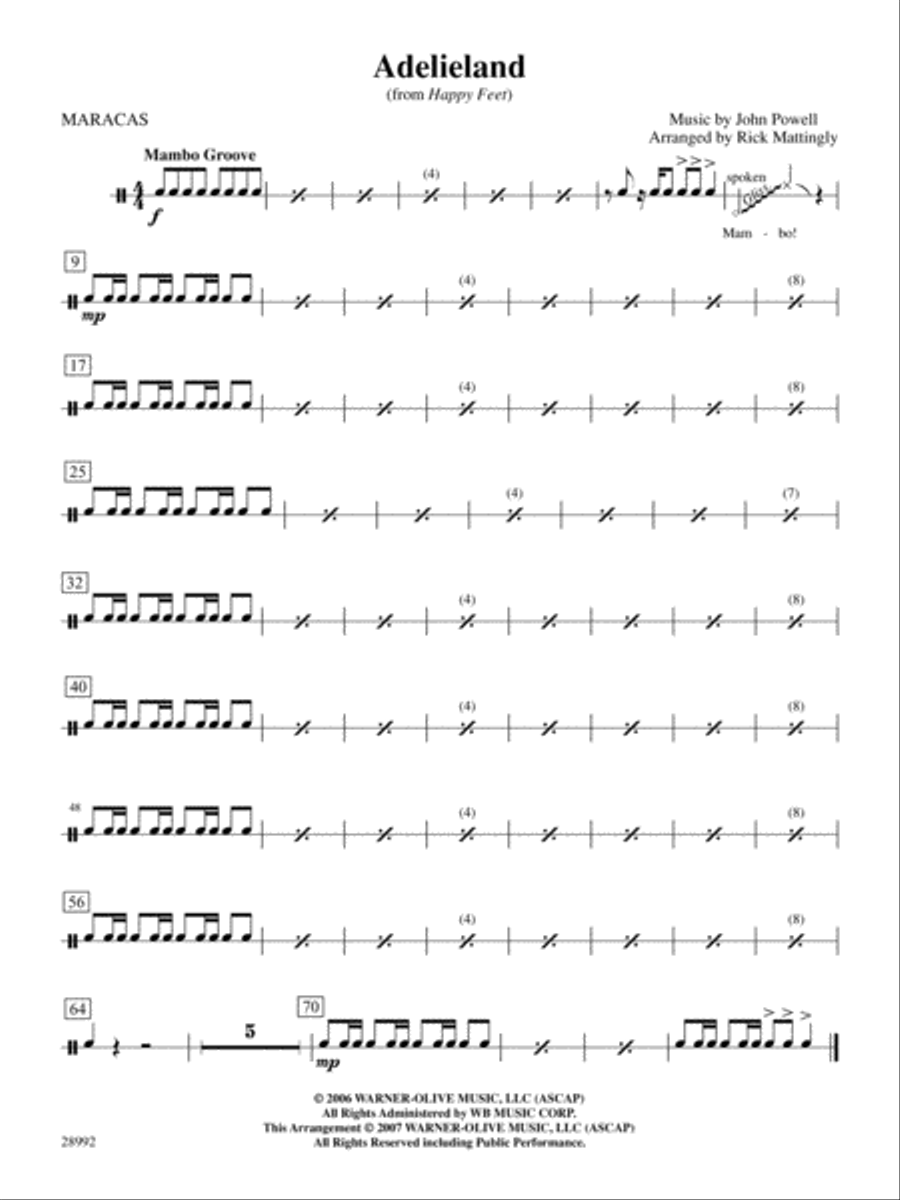 Adelieland (from Happy Feet): 2nd Percussion Percussion Ensemble scores gallery preview page 1