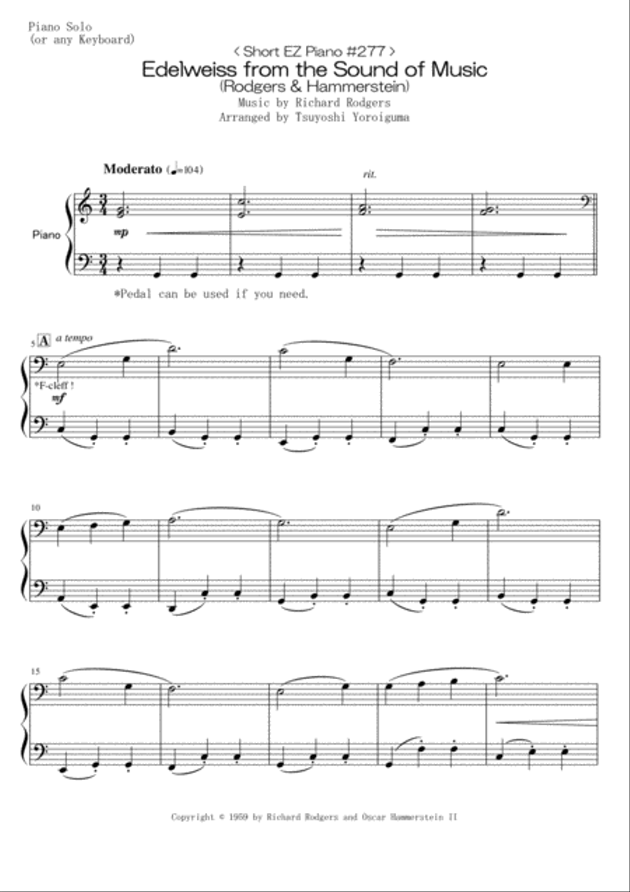 Edelweiss Easy Piano scores gallery preview page 1