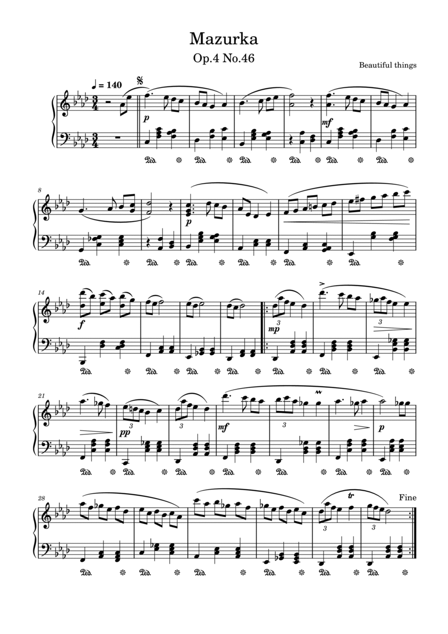 Mazurka-Beautiful things Op.4 No.46 Piano Solo scores gallery preview page 1