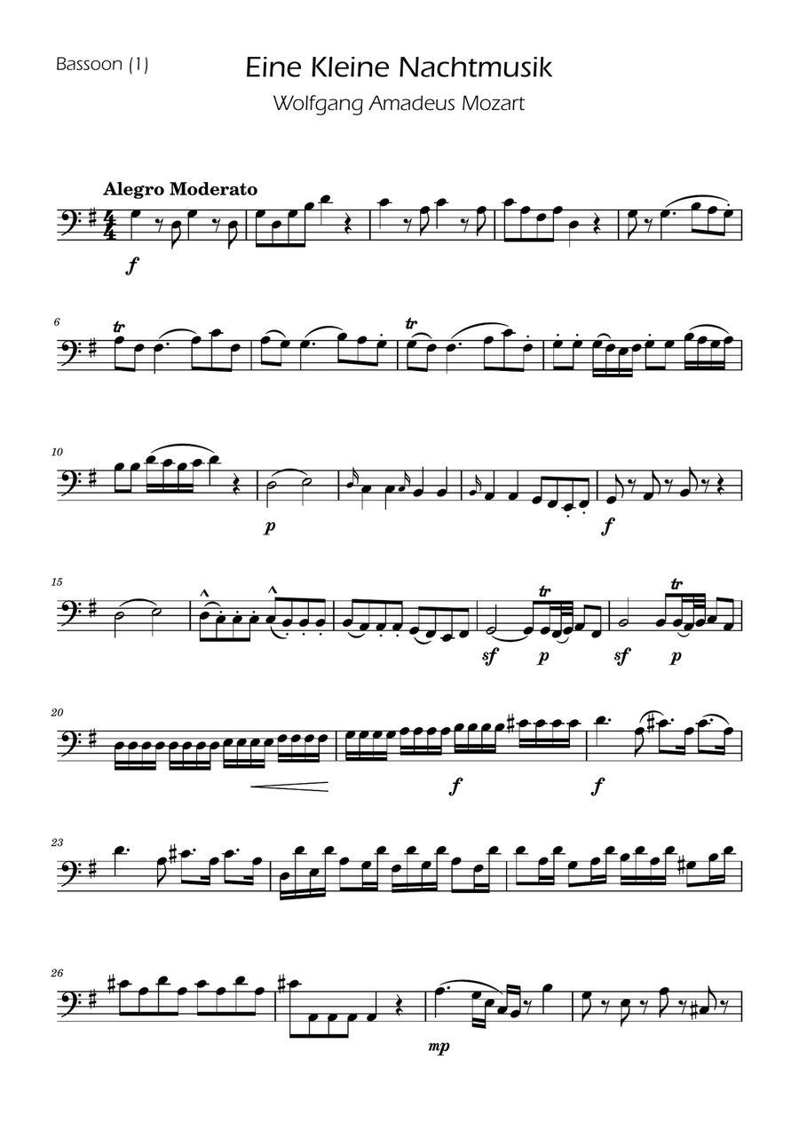 Mozart: Eine Kleine Nachtmusik (K.525) - Bassoon Solo Bassoon Solo scores gallery preview page 1