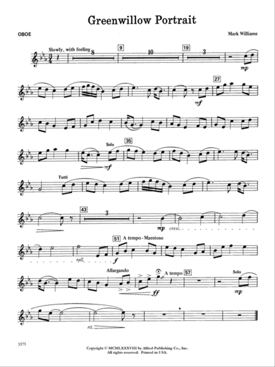 Greenwillow Portrait: Oboe Concert Band scores gallery preview page 1