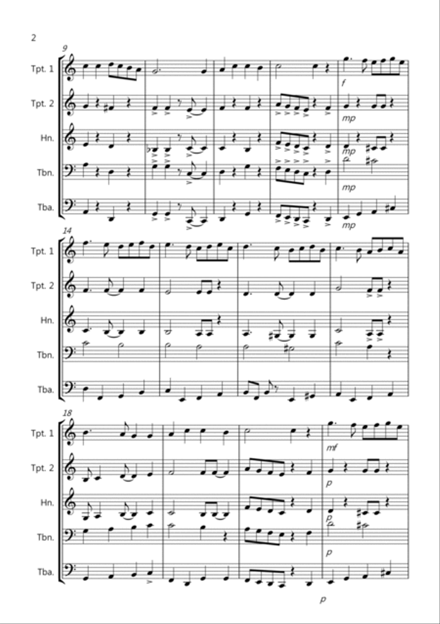 Ding Dong Merrily On High (Jazzy Style!) for Brass Quintet Brass Quintet scores gallery preview page 2