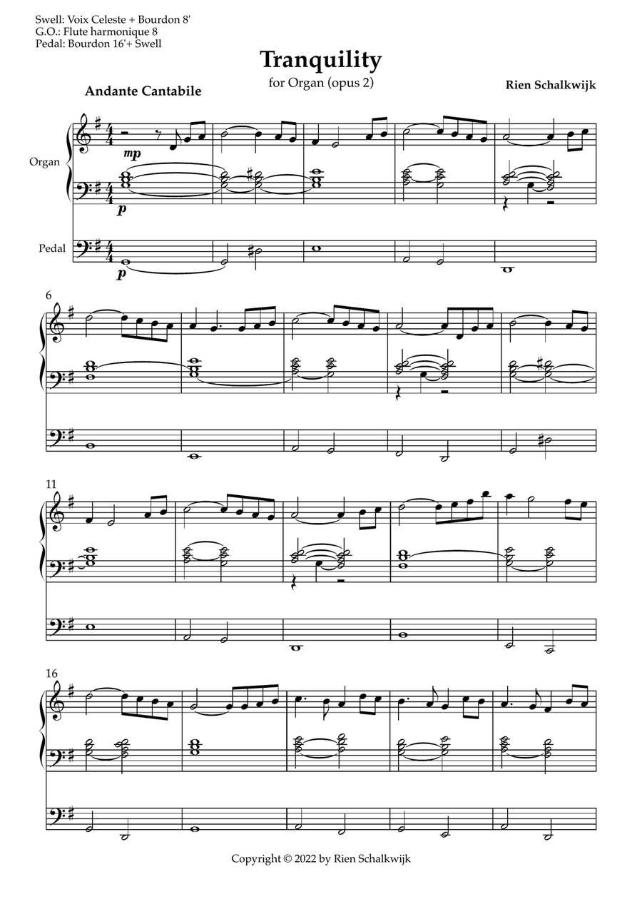 Tranquility, Opus 2 Organ Solo scores gallery preview page 1