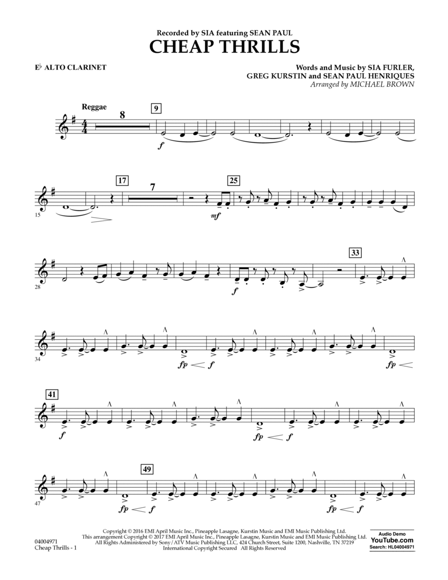 Cheap Thrills - Eb Alto Clarinet Clarinet scores gallery preview page 1