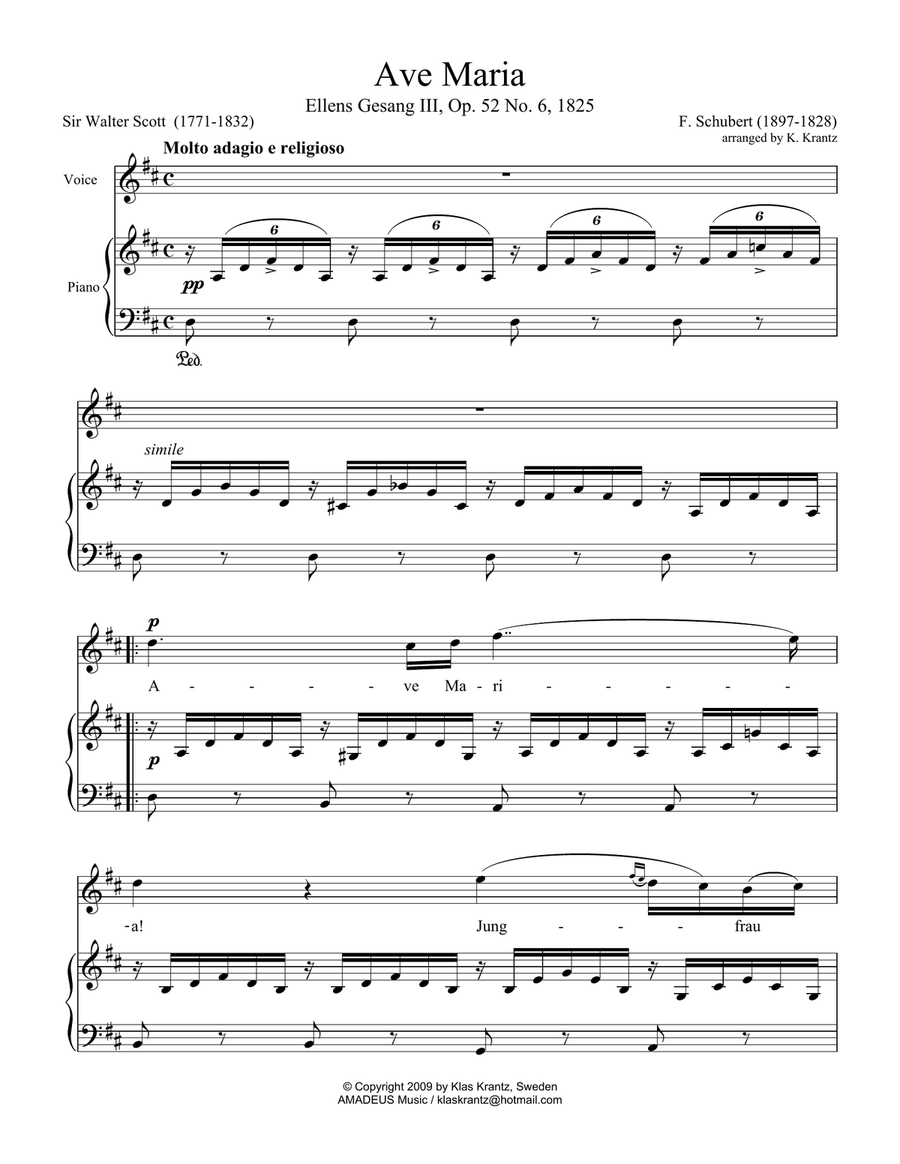 Ave Maria (Schubert) for voice and easy piano (D major) Piano, Vocal scores gallery preview page 2