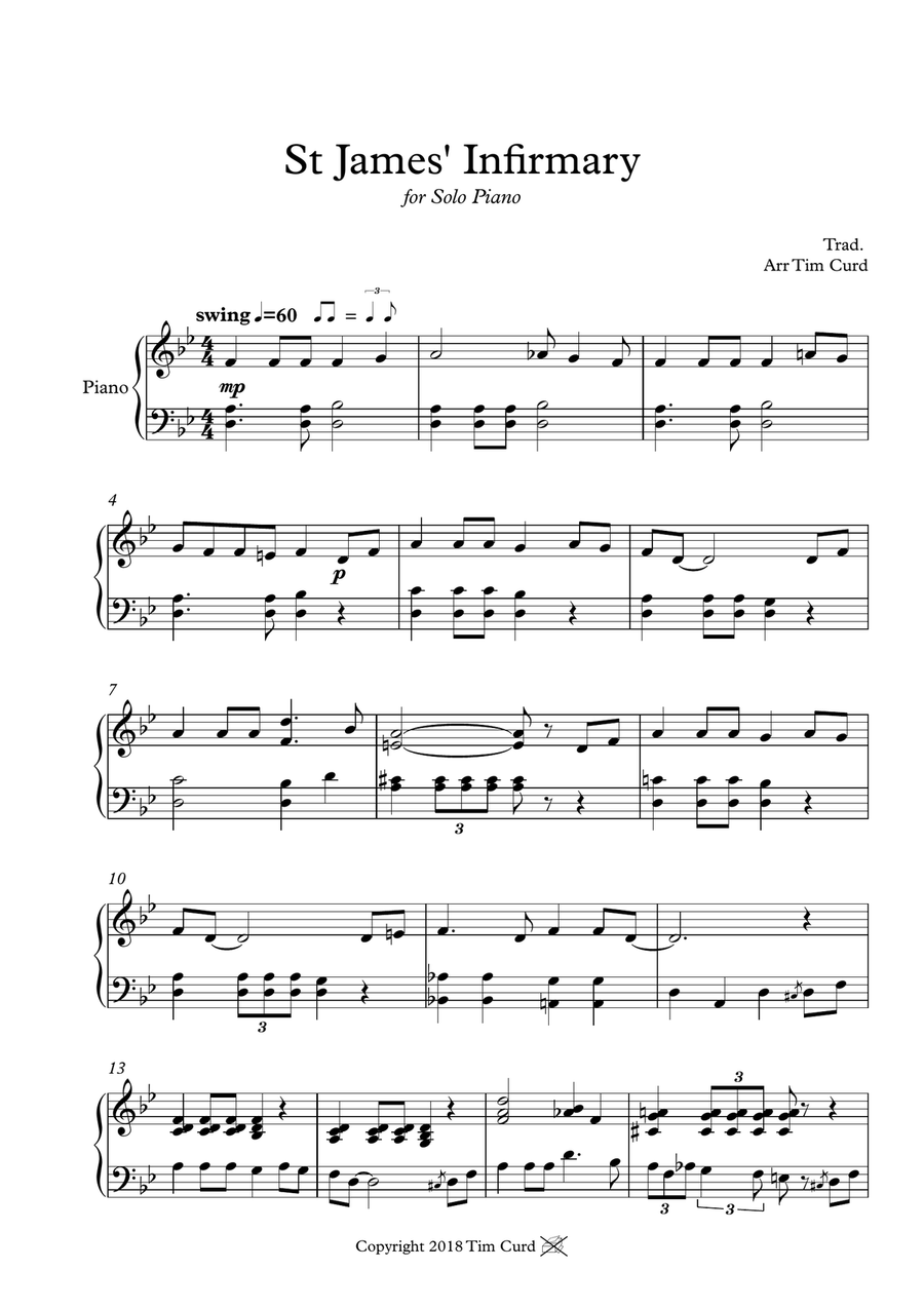 St James' Infirmary for Solo Piano Piano Solo scores gallery preview page 1