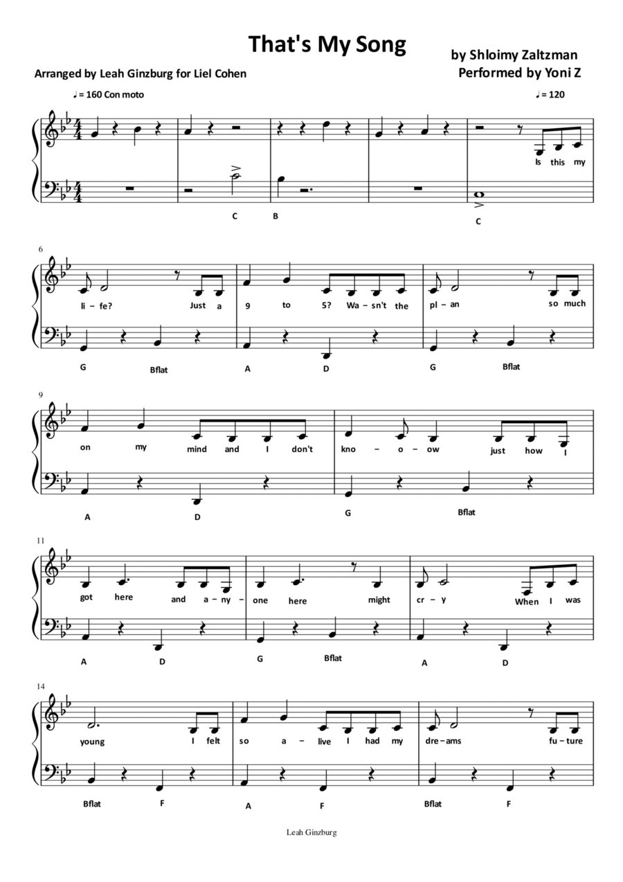 That's My Song by Yoni Z Piano, Vocal, Guitar scores gallery preview page 1