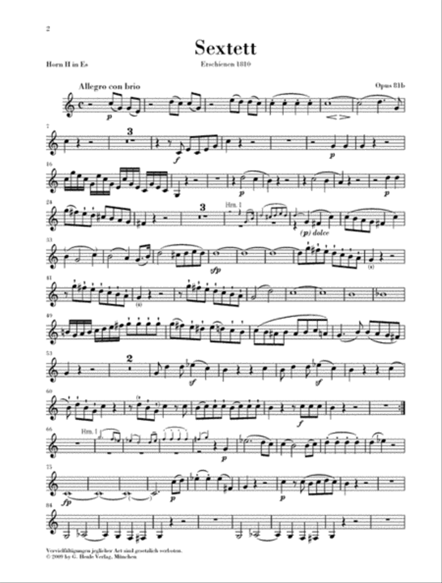 Sextet in E-flat Major, Op. 81b Horn scores gallery preview page 3