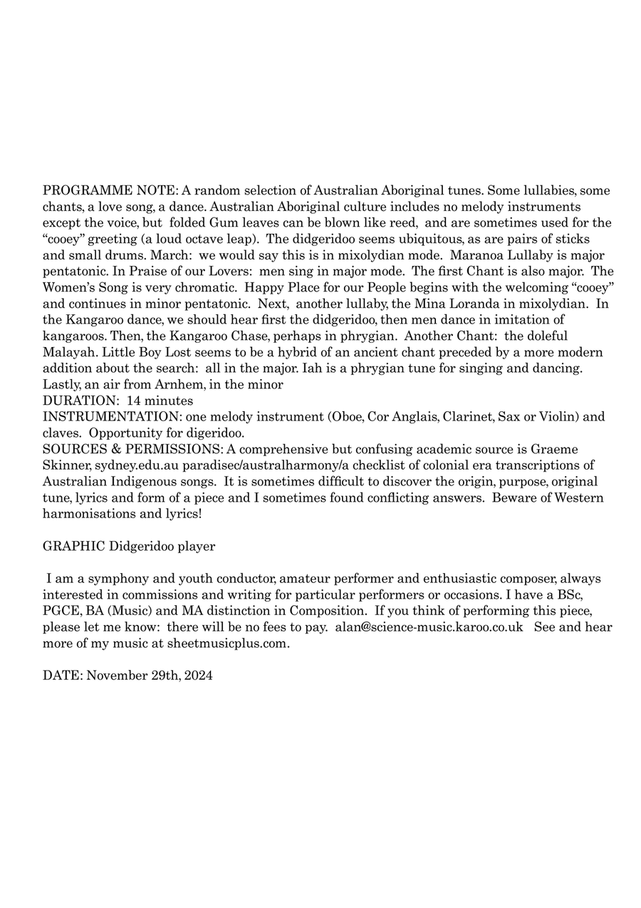 AUSTRALIAN ABORIGINAL TUNES Treble instrument & optional claves. Oboe Solo scores gallery preview page 2