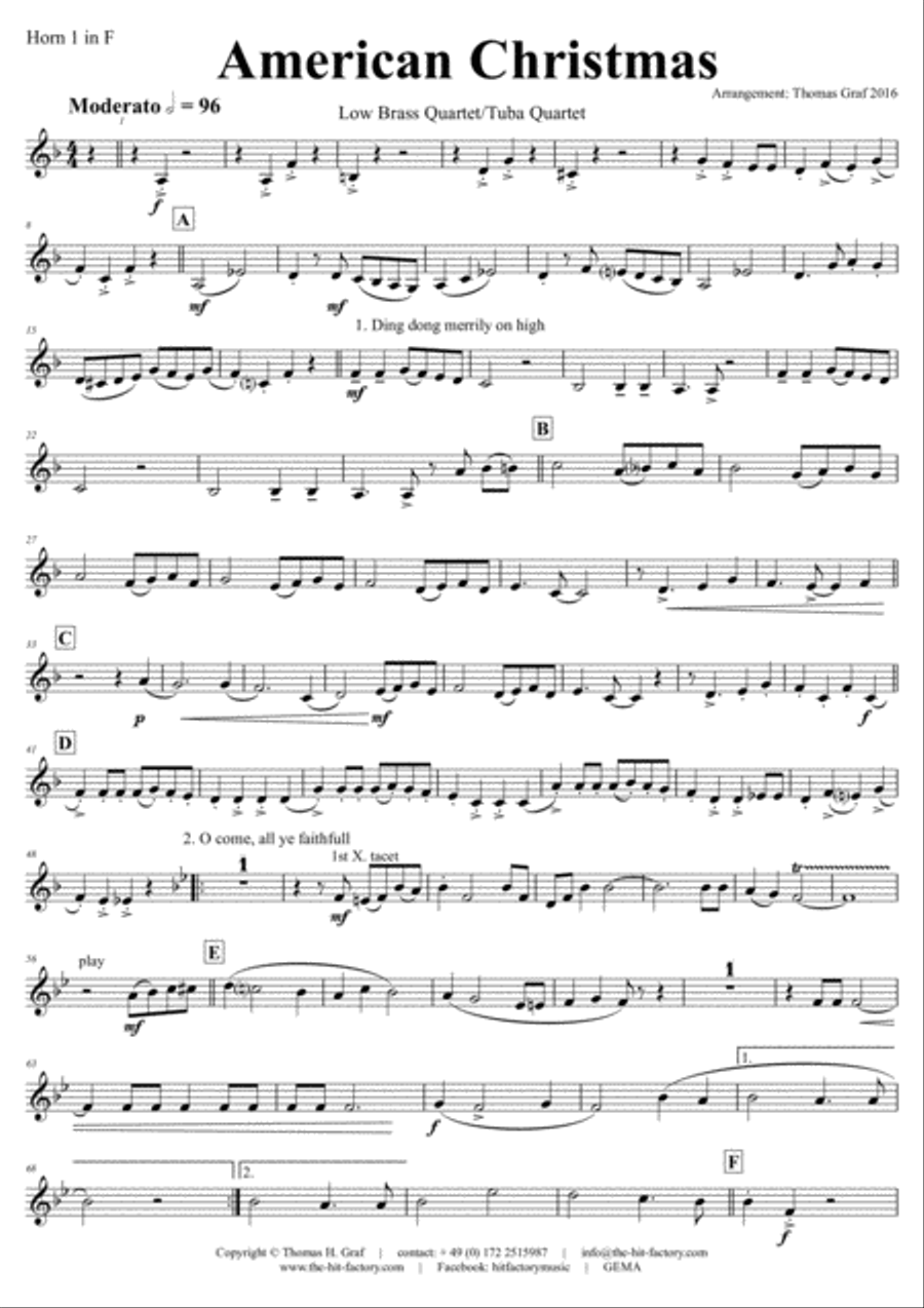 American Christmas - Mash up Rondo of best Christmas Songs - Low Brass Quartet/Tuba Quartet Brass Quartet scores gallery preview page 6
