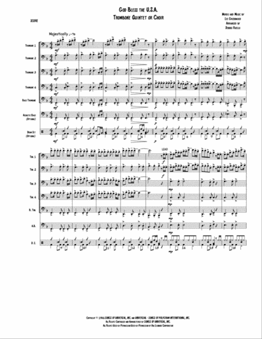 God Bless The U.s.a. Trombone scores gallery preview page 1