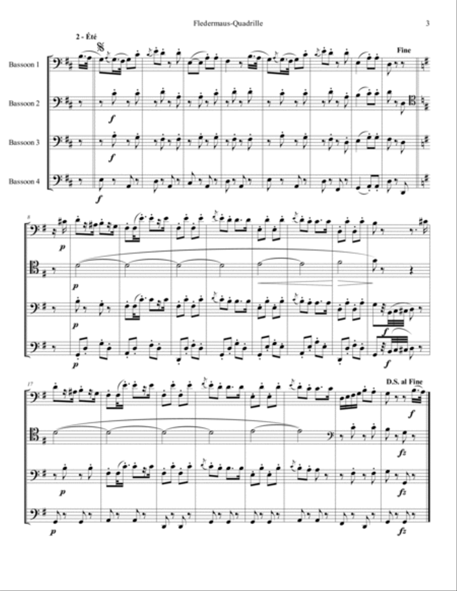 Fledermaus-Quadrille Op. 363 for bassoon quartet Woodwind Quartet scores gallery preview page 4