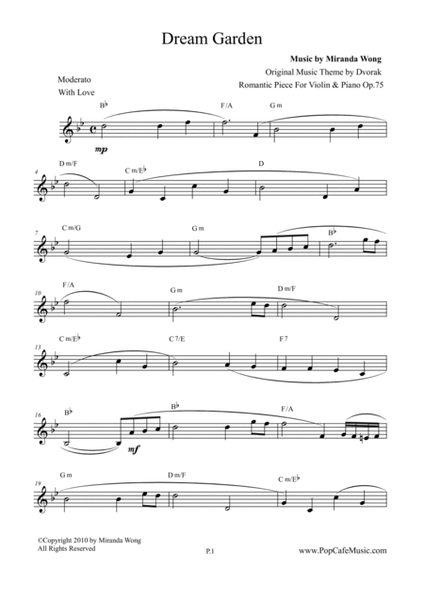 Romantic Piece for Violin & Piano Op.75 (Dream Garden) - Lead Sheet image number null