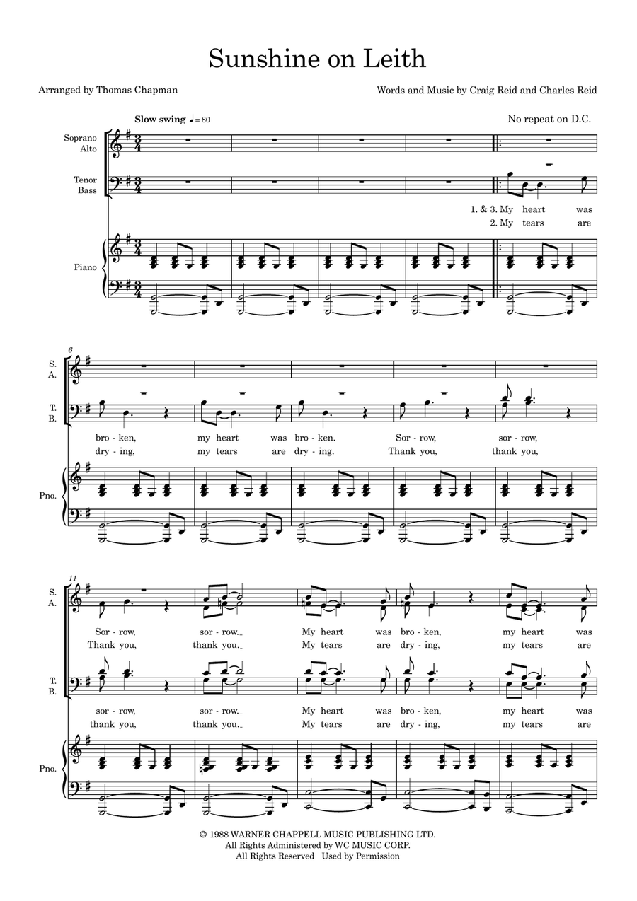 Sunshine On Leith (arr. Thomas Chapman) 4-Part scores gallery preview page 1