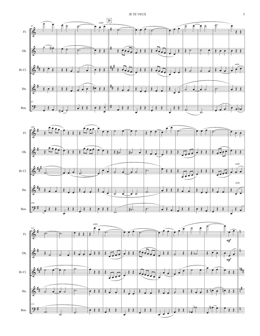 Je Te Veux (for woodwind quintet) Woodwind Quintet scores gallery preview page 5