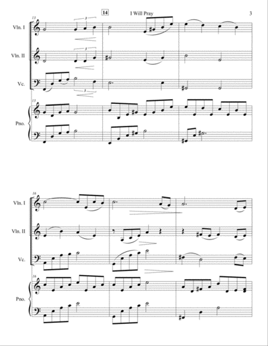 I Will Pray - Violin I & II, Cello, Piano Piano Quartet scores gallery preview page 4