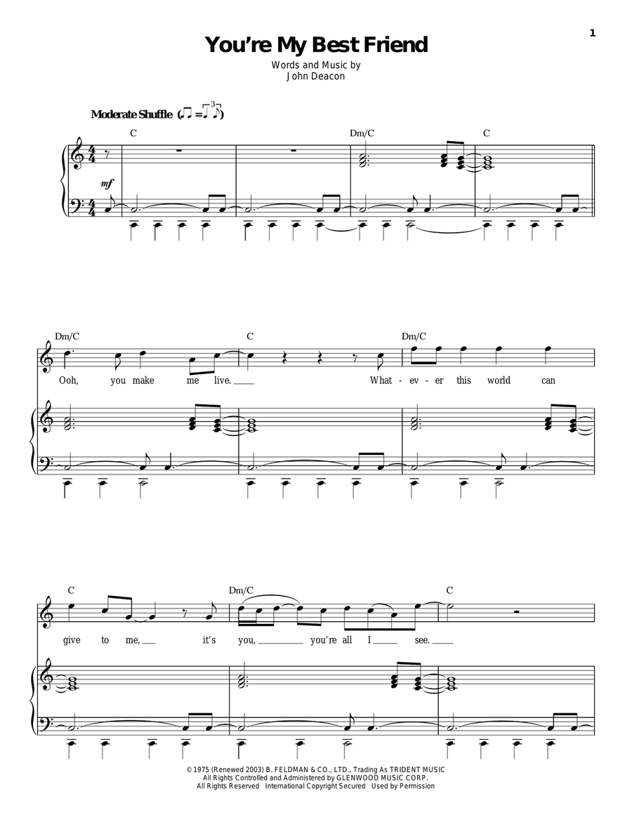 You're My Best Friend Piano, Vocal scores gallery preview page 1