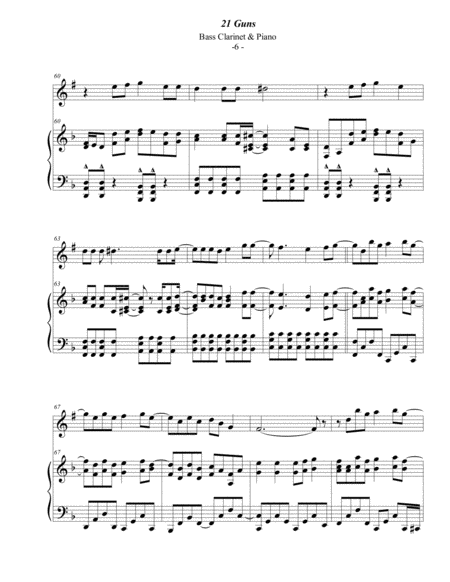 Green Day: 21 Guns for Bass Clarinet & Piano image number null