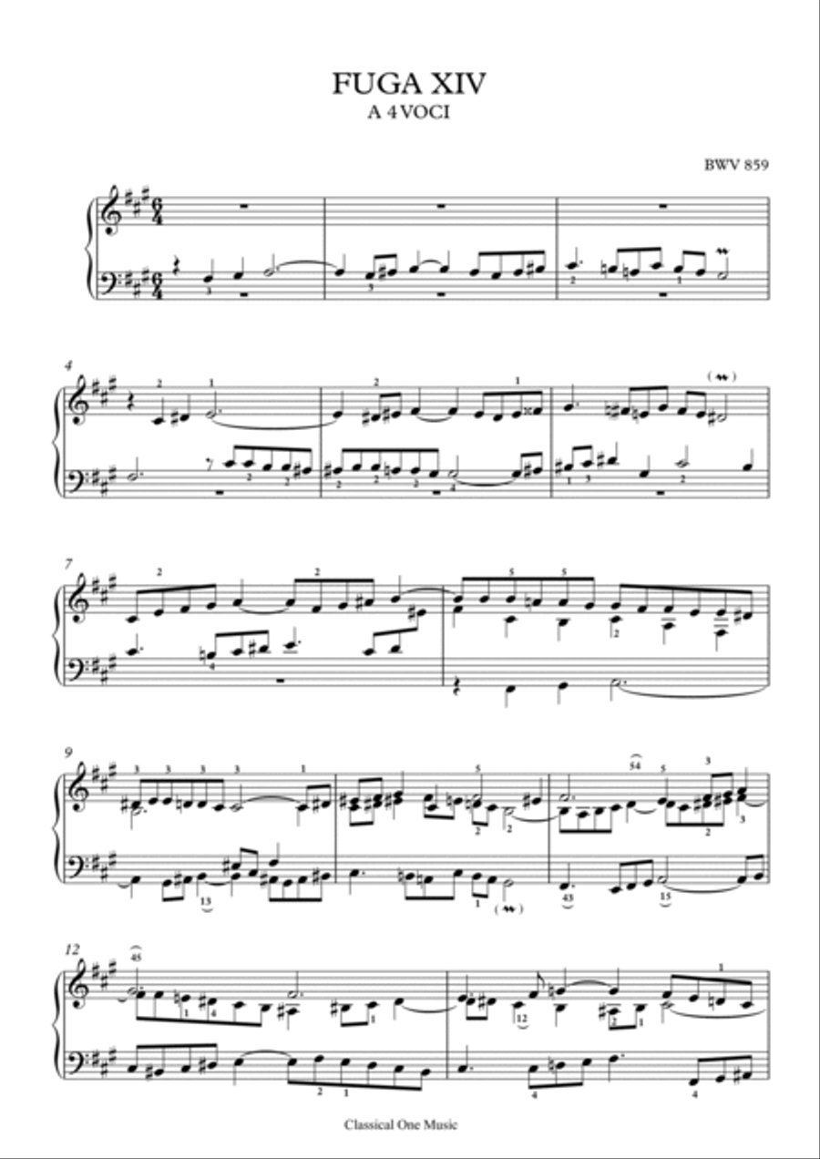 Bach-Fugue No. 14 in F-sharp minor, BWV 859 Piano Solo scores gallery preview page 2