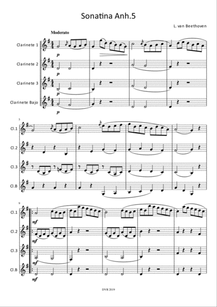 Beethoven Sonatina for Clarinet Quartet Beethoven Sonatina for Clarinet Quartet Clarinet Quartet scores gallery preview page 5