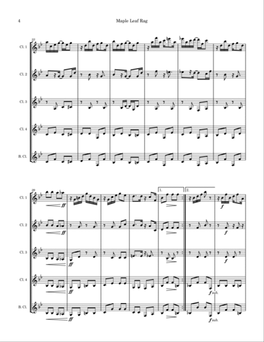 Maple Leaf Rag for Clarinet Quintet Clarinet Quintet scores gallery preview page 4