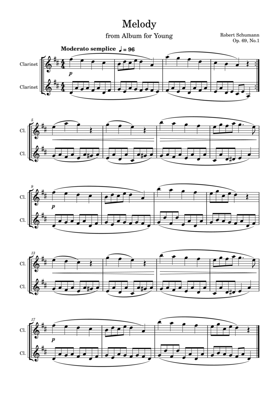 Melody from Album for Young Clarinet Duet scores gallery preview page 1