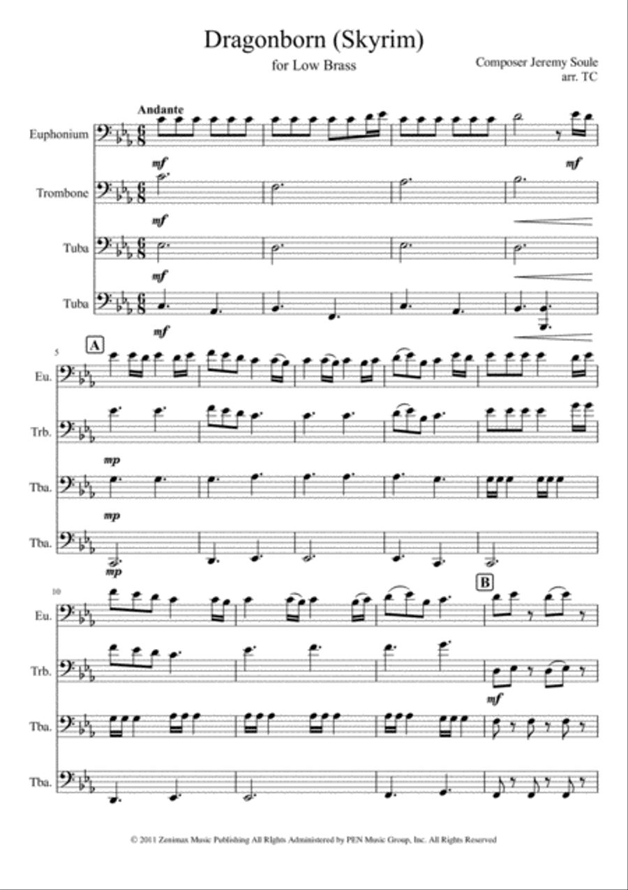 Dragonborn (skyrim Theme) Brass Ensemble scores gallery preview page 1