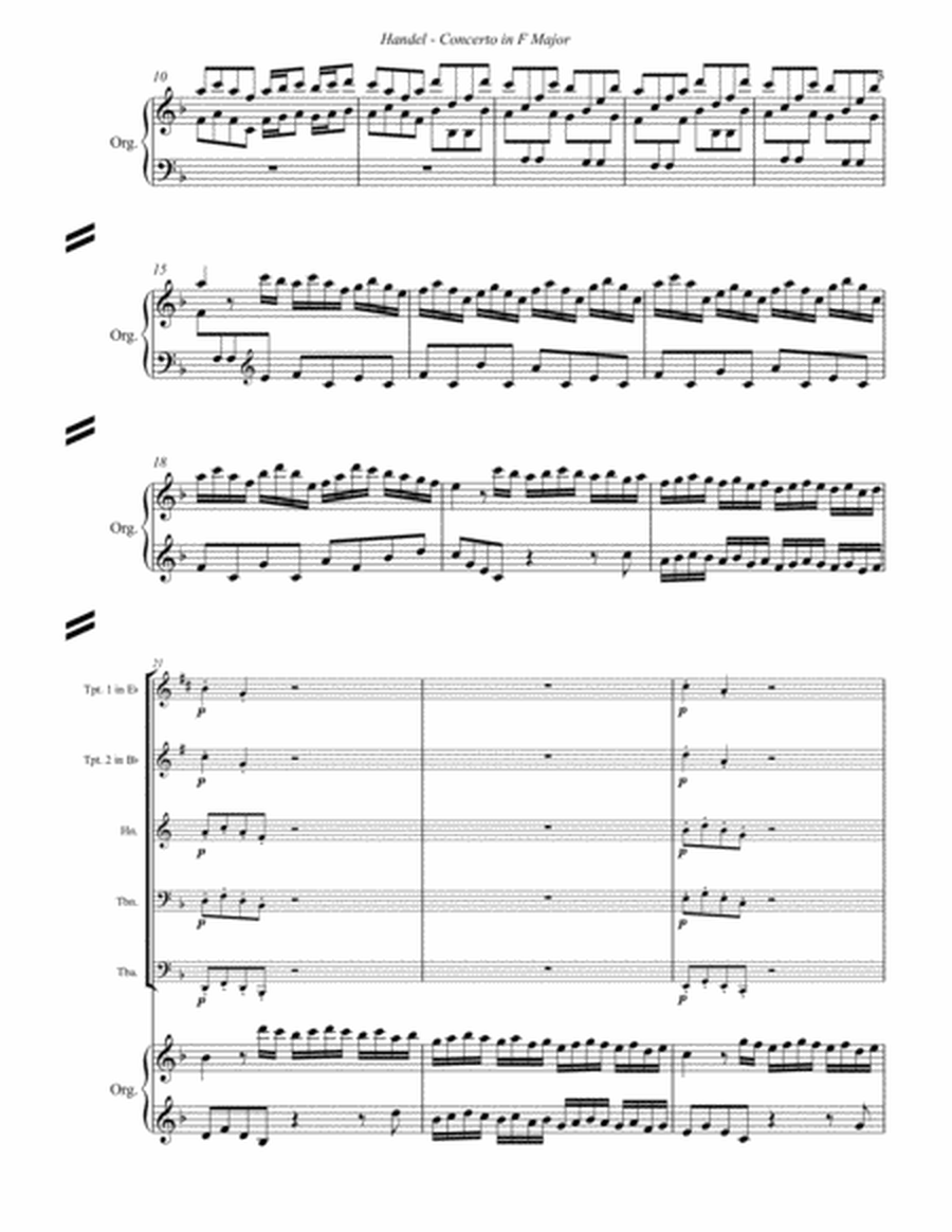 Organ Concerto in F Major, Op. 4 No. 4 for Brass Quintet and Organ