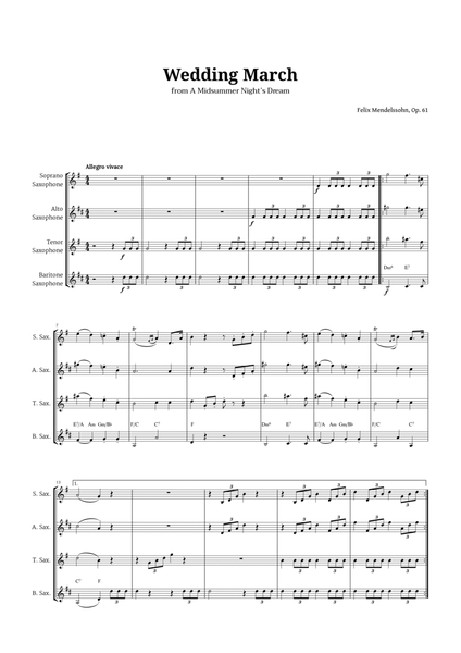 Wedding March by Mendelssohn for Sax Quartet with Chords image number null