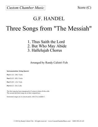 Book cover for Three Songs from Handel's Messiah for string quartet
